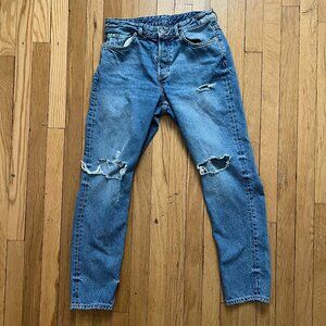 &DENIM 90's Boyfriend Jeans Low Waist Button Fly Distressed Blue Denim Size 4